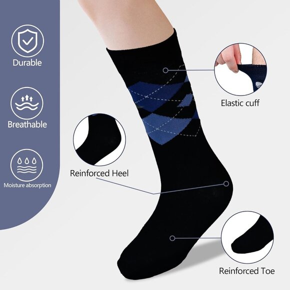 Mens Dress Socks Business Casual Pattern，6-Pairs Bamboo Crew Sock for Men Shoe S - Picture 3 of 7